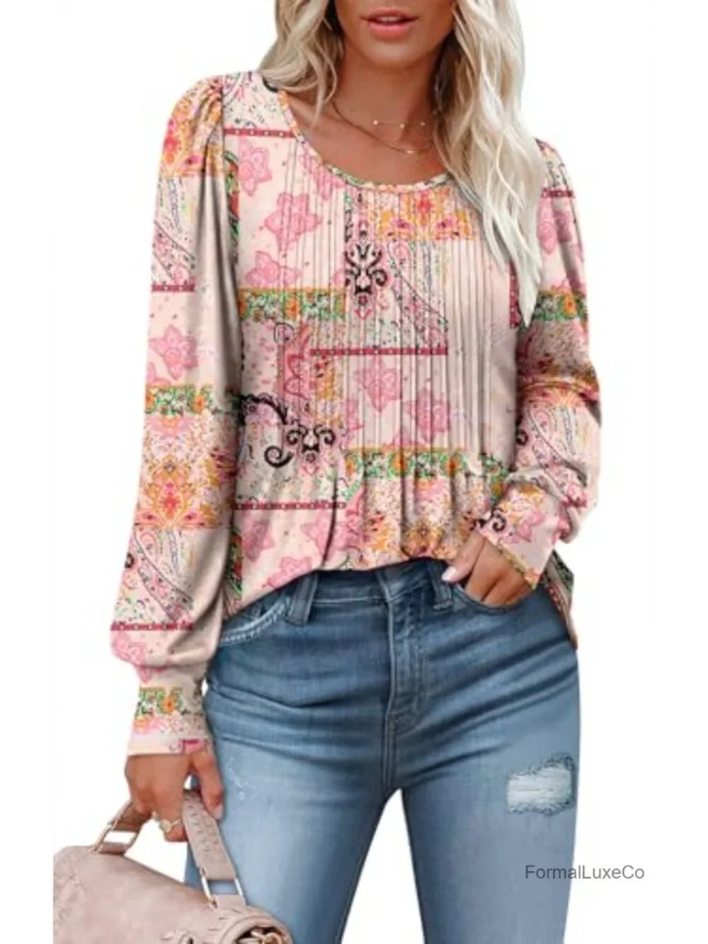 Women's Long Sleeve Tunic Top Crewneck Blouse Loose Fit Stretchy
